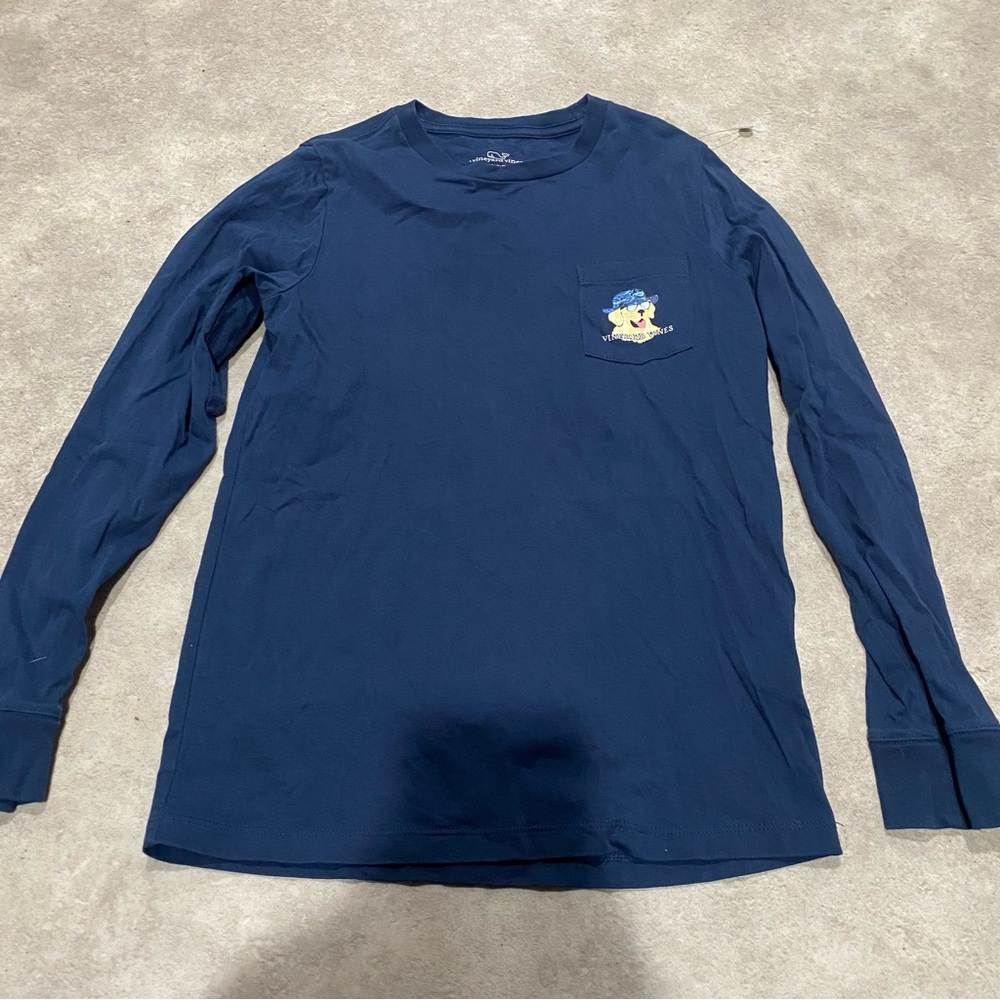 Vineyard Vines Girls Pawty Animal Blue Cotton Long Sleeve Pocket T- Shirt Sz 8